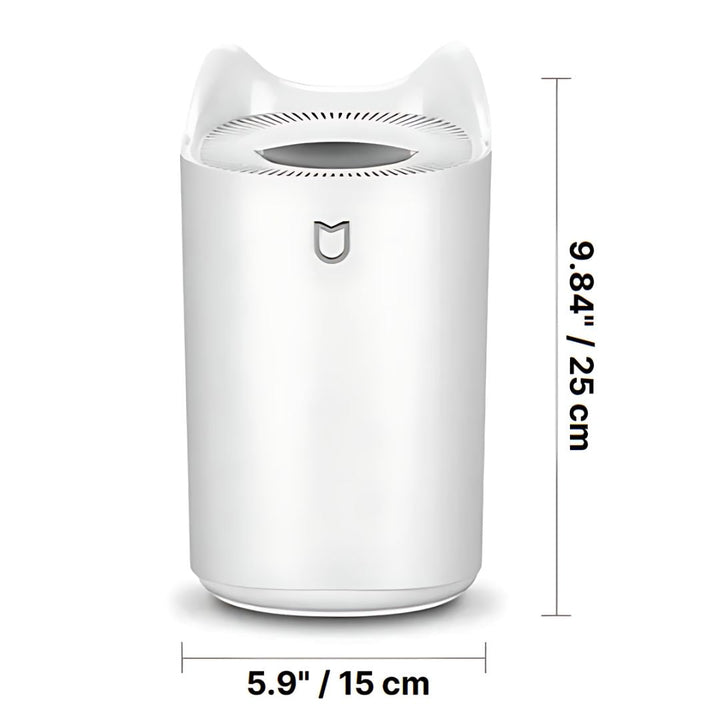 Humidificador ultrasónico 3000ml creando niebla fina, mejora el ambiente y bienestar.