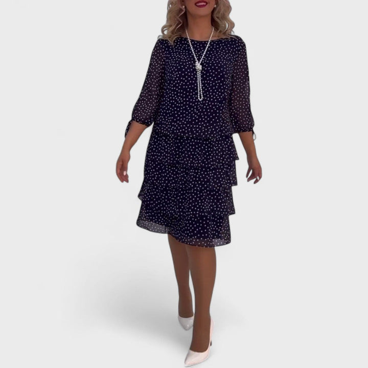 Vestido de lunares para mujer, elegante, con manga 3/4. Ideal para primavera y eventos casuales.