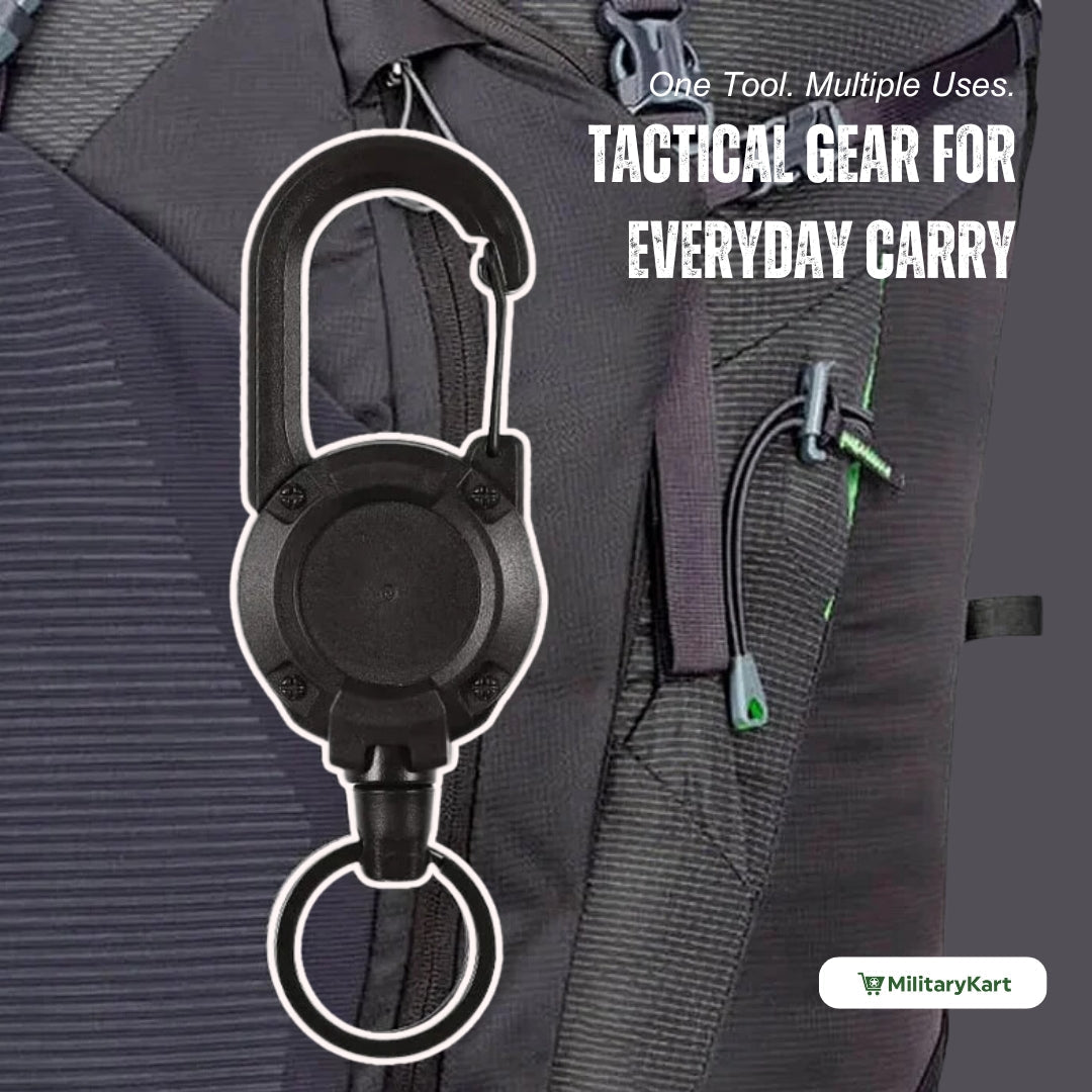 Llavero retráctil táctico unisex, ideal para acceso rápido a herramientas y llaves con seguridad.