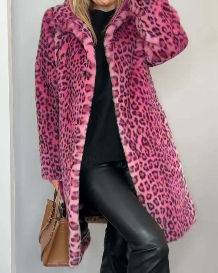 Abrigo de leopardo para mujer, largo y de moda. Ideal para un estilo moderno y cálido en invierno y otoño.