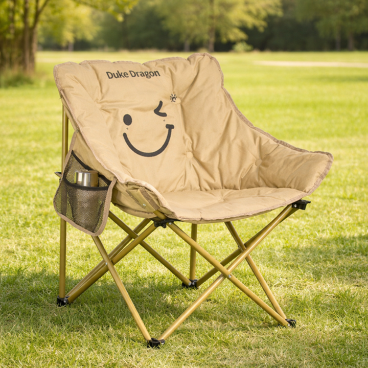 Silla de camping plegable para picnic y playa, portátil, con respaldo y cojín para mayor comodidad.