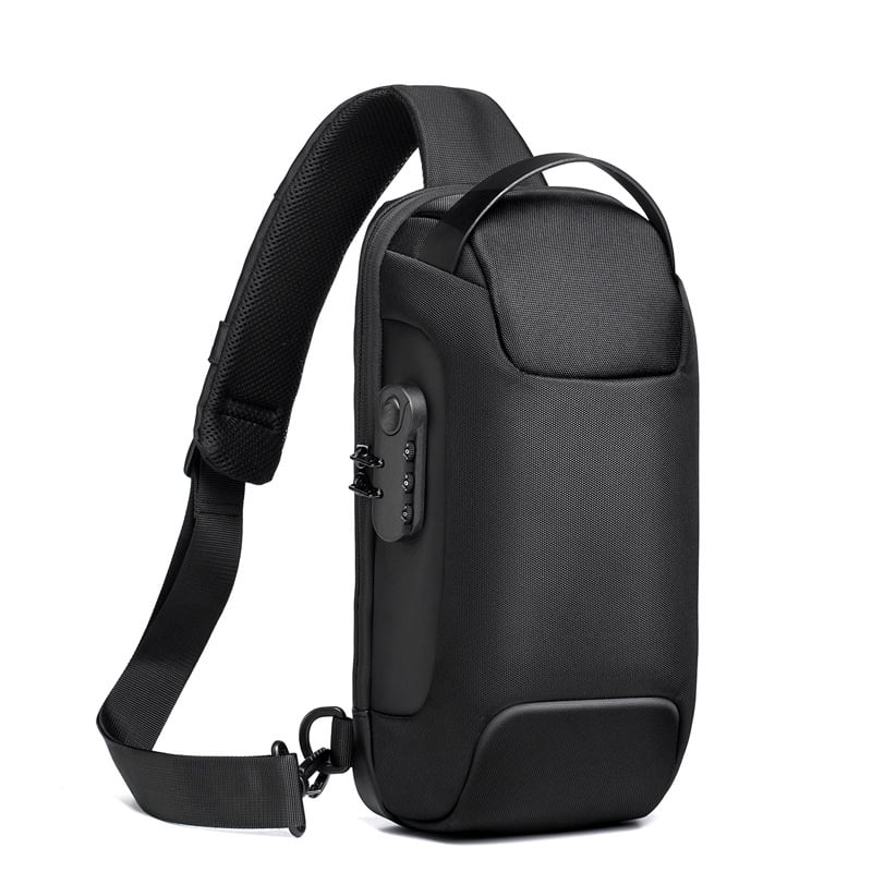Bolso cruzado urbano, compacto, con USB, ideal para viajes y organización.
