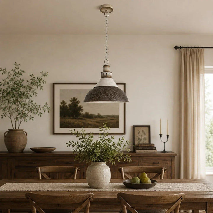 Iluminación colgante industrial domo con cadena para comedor, cocina o loft, aporta estilo moderno.