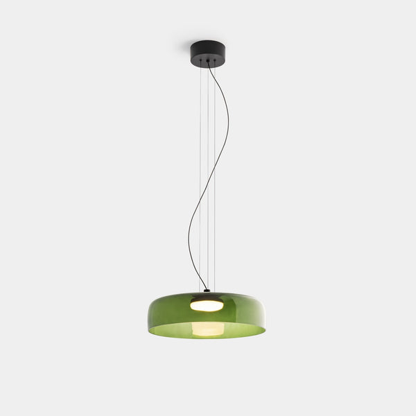 Lámpara de techo colgante con cristal y metal. Estilo nórdico, ideal para un diseño interior moderno.