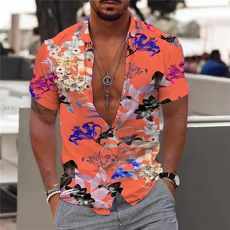 Camisa original para hombre con estampado único, escote en V y manga larga. Estilo de moda, ideal para verano.
