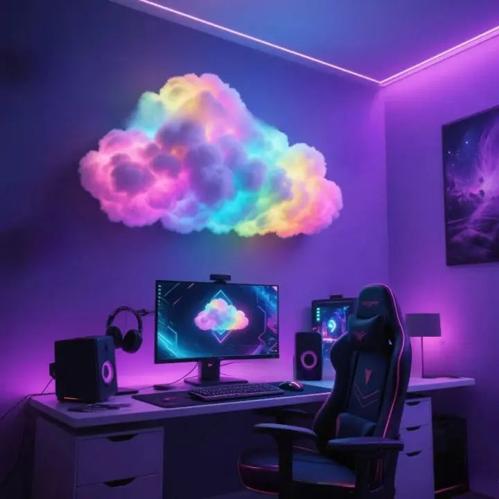 Luz ambiental LED de nube mágica. Diseño interior innovador y relajante con iluminación RGB para tu espacio.