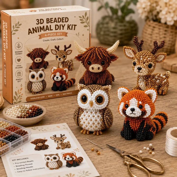Kit de manualidades 3D con cuentas para crear figuras de animales en miniatura, set creativo.