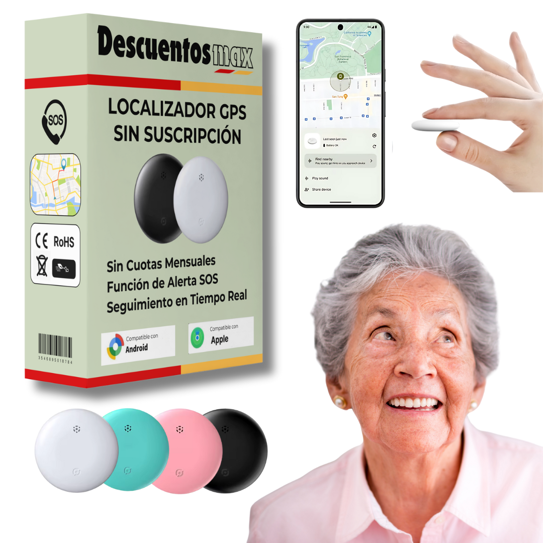 Localizador GPS para mayores. Dispositivo de seguridad familiar, sin suscripción, compatible Android/iPhone.