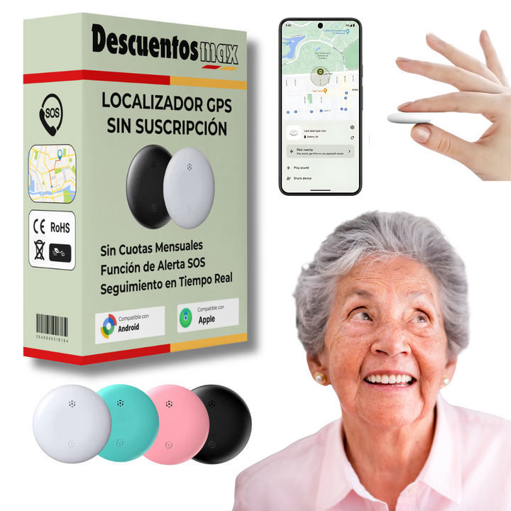 Localizador GPS para mayores. Dispositivo de seguridad familiar, sin suscripción, compatible Android/iPhone.