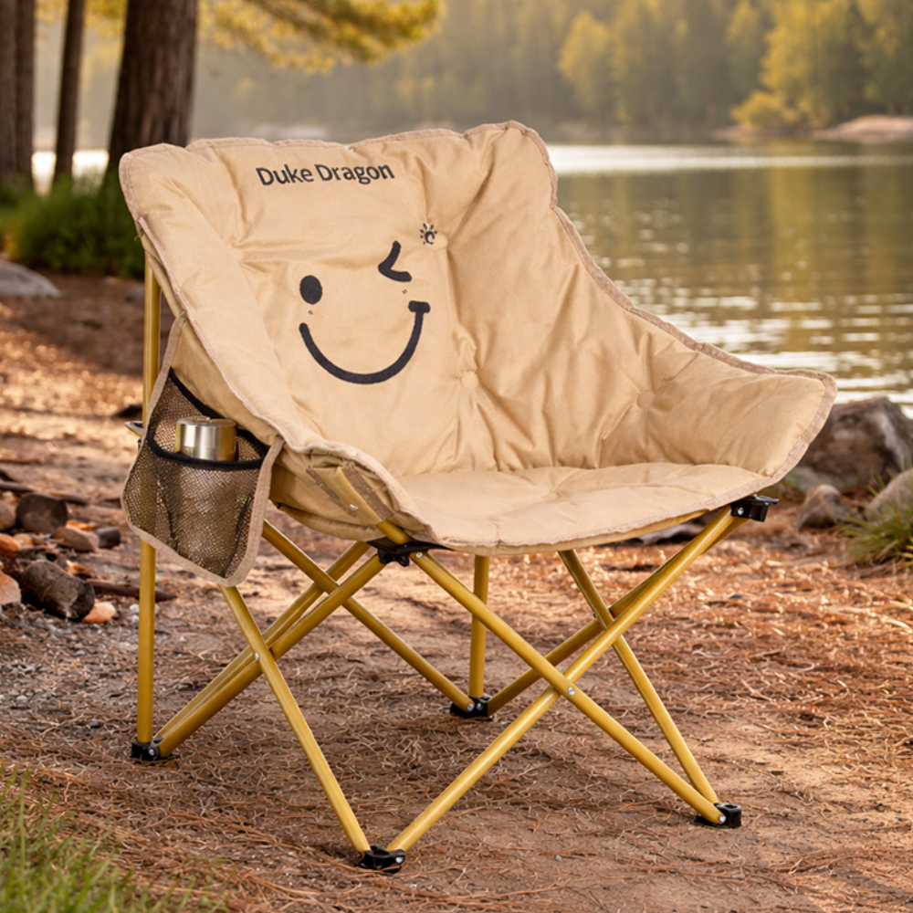 Silla de camping plegable con cojín para relajarse, respaldo ergonómico, perfecta para jardín o terraza.