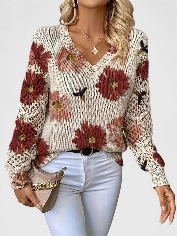 Textura suave y diseño floral de jersey de mujer. Confort y estilo para el otoño-invierno.