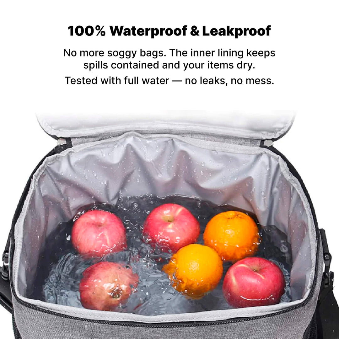 Bolsa térmica impermeable 33L con gran capacidad para alimentos y bebidas frescas en actividades al aire libre.