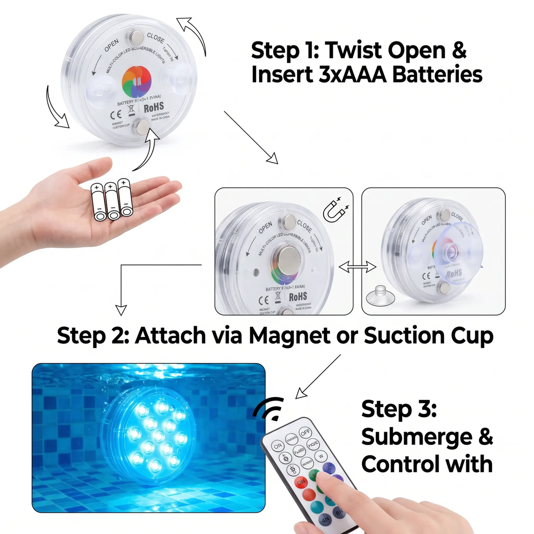 Luz subacuatica LED RGB impermeable para acuario, decoracion. Ilumina vida marina con mando a distancia.