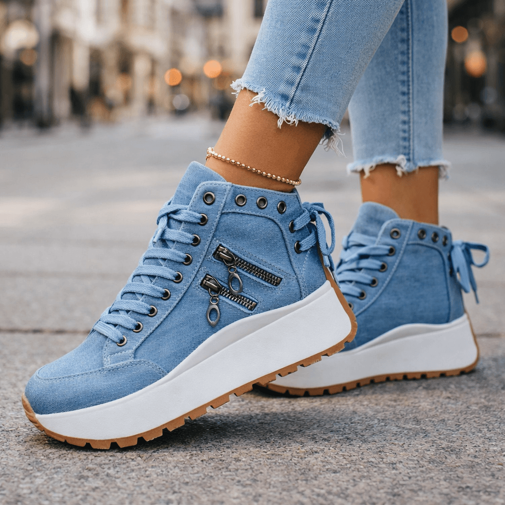 Zapatillas de mujer urbanas chunky con plataforma y cremalleras. Calzado moderno y cómodo para diario.
