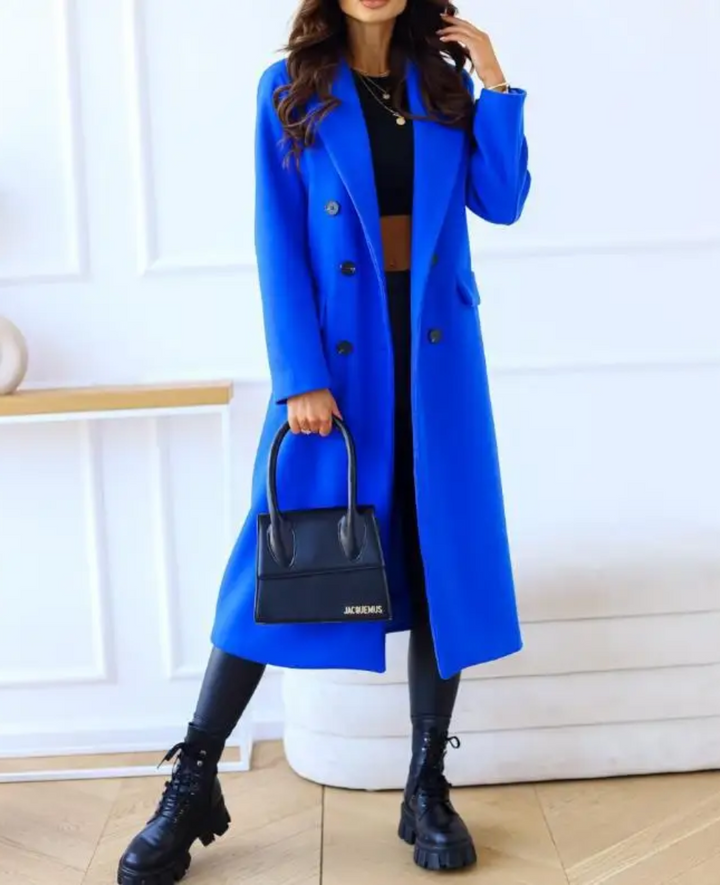 Abrigo de moda femenina, doble botonadura, largo, ajuste perfecto para resaltar tu figura.