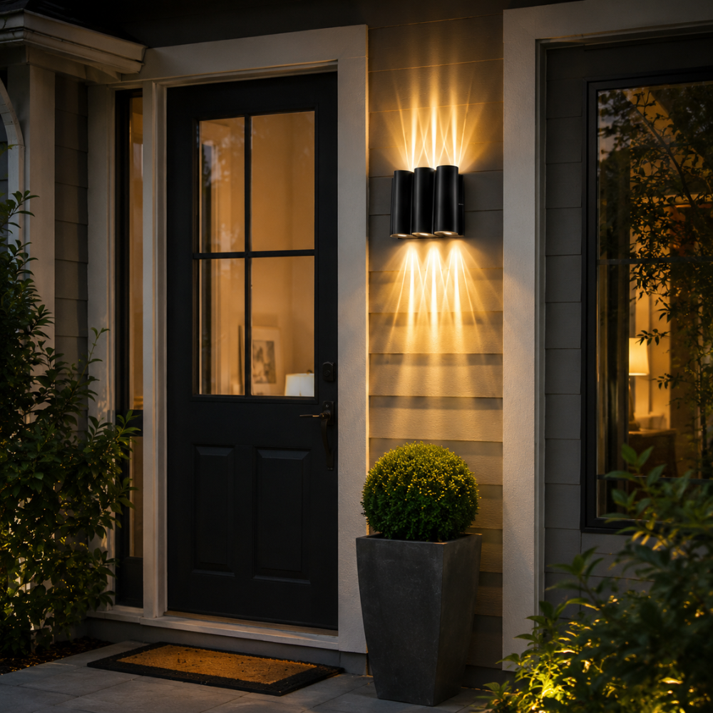Iluminación de pared LED, aplique moderno con ondas, luz arriba-abajo, para exterior.