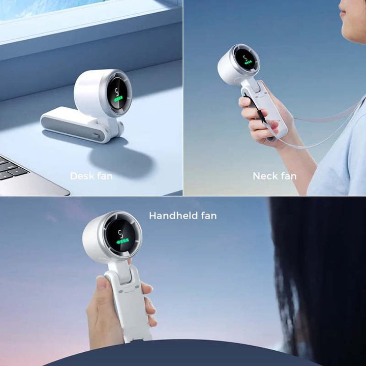Ventilador de mano con cuello ajustable. Enfriamiento personal para el calor.
