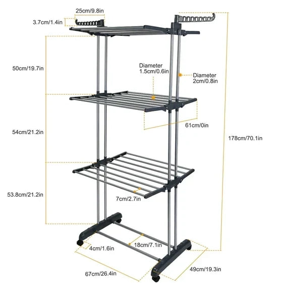 Estante de ropa móvil, plegable para fácil almacenamiento y secado. Solución resistente de organización para lavandería.