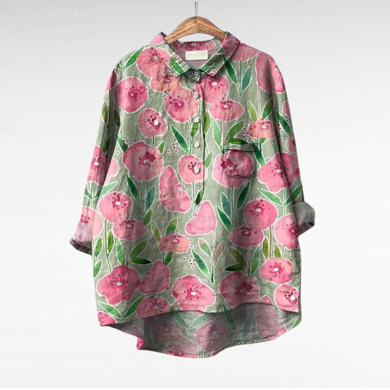 Blusa estampada de mujer, moda vintage y versátil. Perfecta para primavera-verano, casual.