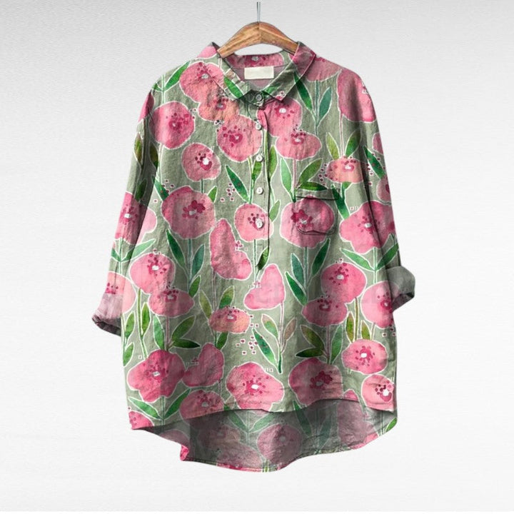 Blusa estampada de mujer, moda vintage y versátil. Perfecta para primavera-verano, casual.