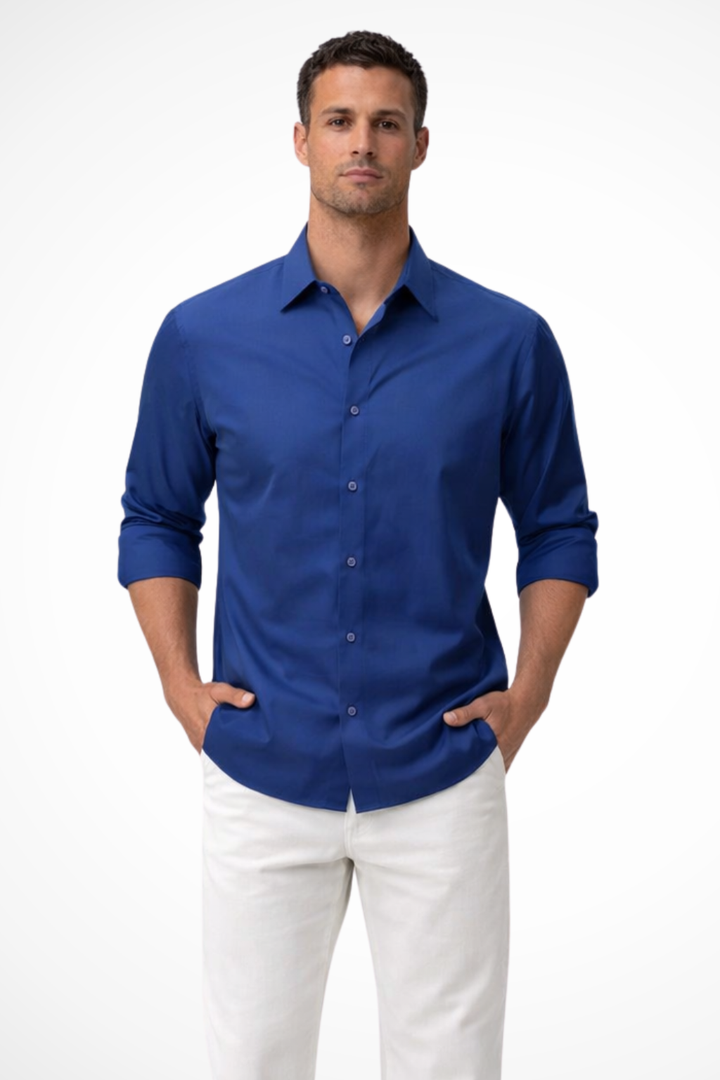 Camisa caqui de hombre manga larga, estilo casual, ideal para oficina o atuendos diarios. Moda cómoda.