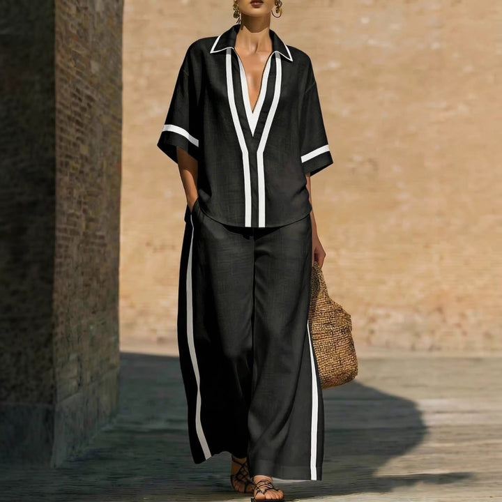Conjunto de dos piezas para mujeres, pantalón ancho y top, ideal para verano, casual y elegante.