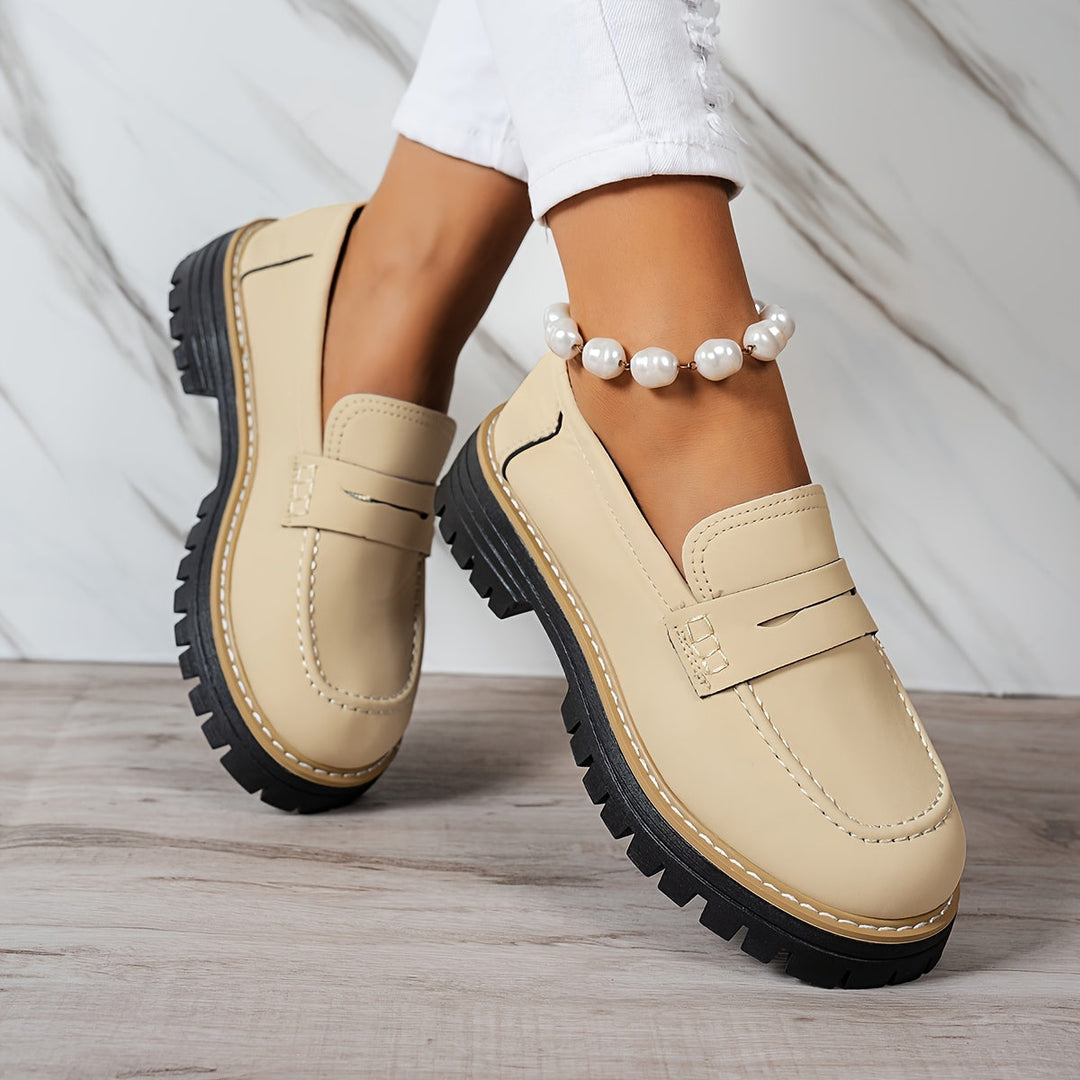 Mocasines mujer elegantes retro, suela gruesa, calzado versátil, piel sintética.