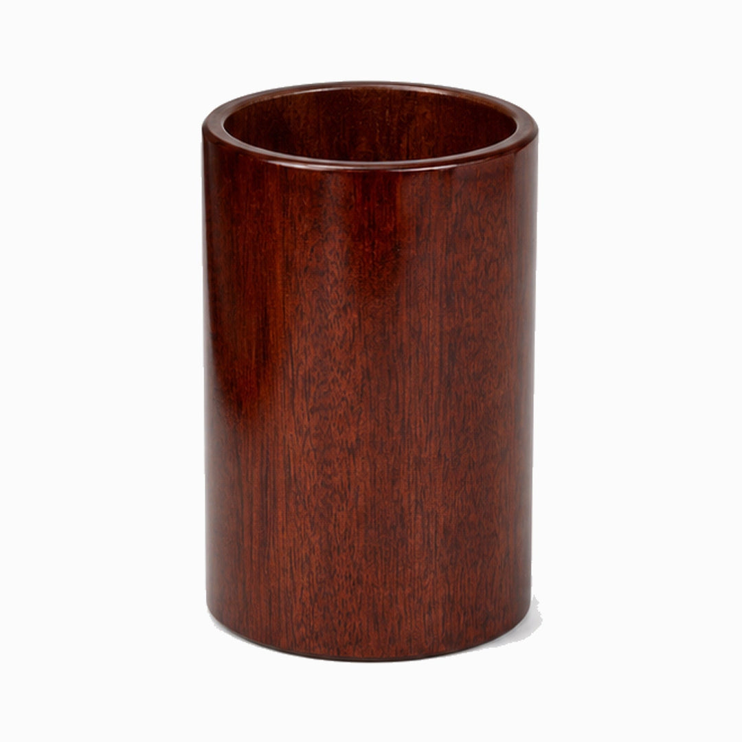 Portalápices cilíndrico alto de caoba para escritorio, organizador elegante de madera maciza para oficina.