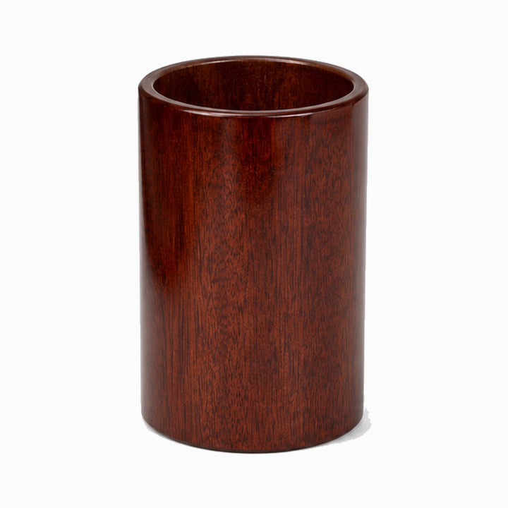 Portalápices cilíndrico alto de caoba para escritorio, organizador elegante de madera maciza para oficina.