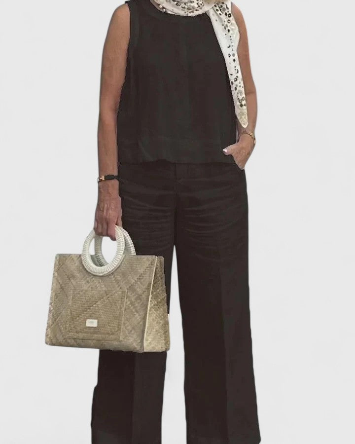 Set versátil de dos piezas para mujer, tejido suave y transpirable. Perfecto para primavera, verano y uso casual diario.