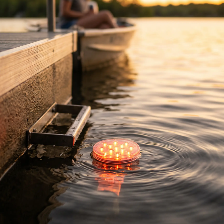 Luz LED impermeable y sumergible RGB, ideal para piscina o tina. Duradera, con mando a distancia.