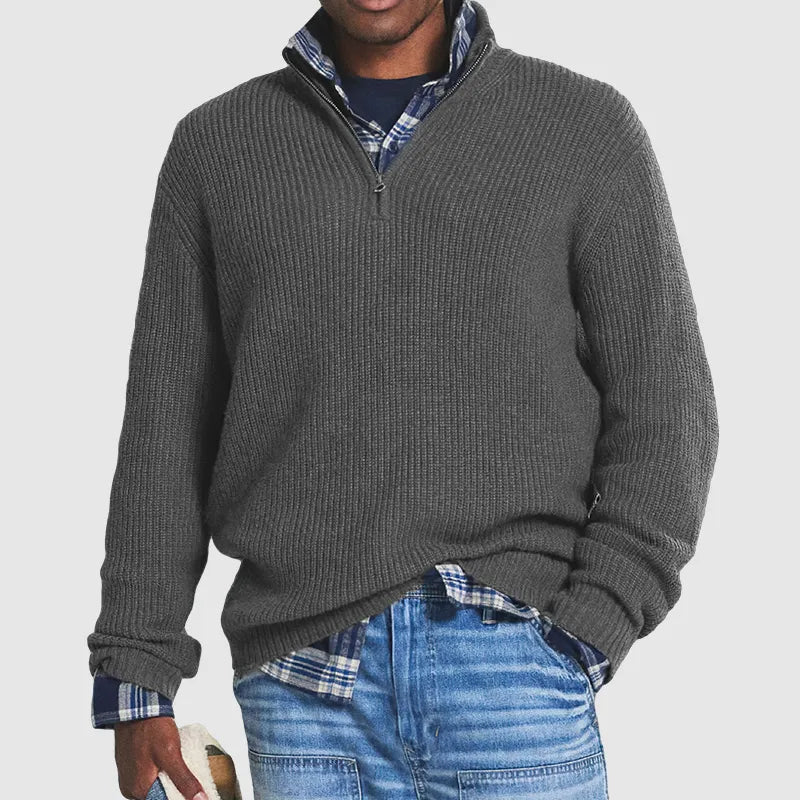 Jersey de hombre de manga larga con cremallera, confort y estilo versátil para la moda masculina invernal.