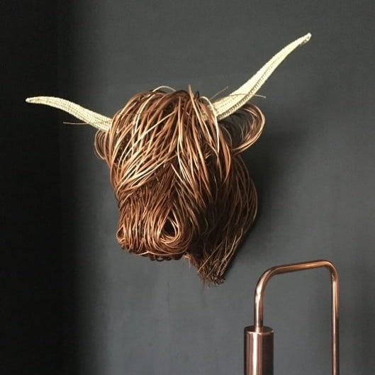 Arte texturizado de vaca Highland para pared, escultura rústica decorativa de animal.
