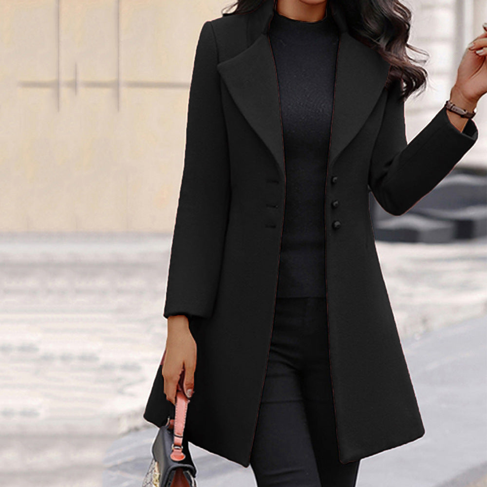 Abrigo entallado de invierno para mujer, estilo clásico elegante, perfecto para moda formal e invernal.