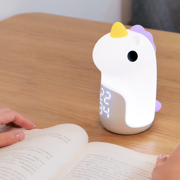 Luz de unicornio para niños con función de despertador. Iluminación LED suave y segura.