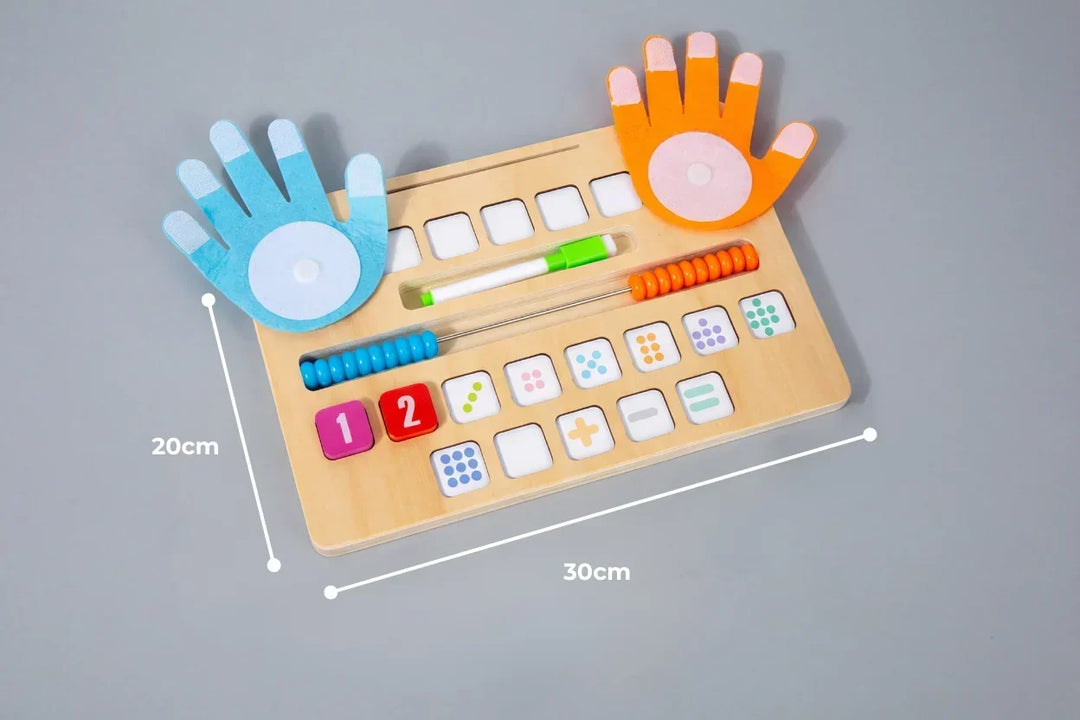 Juguete didáctico interactivo de madera para niños. Ábaco y números para un divertido aprendizaje de matemáticas.