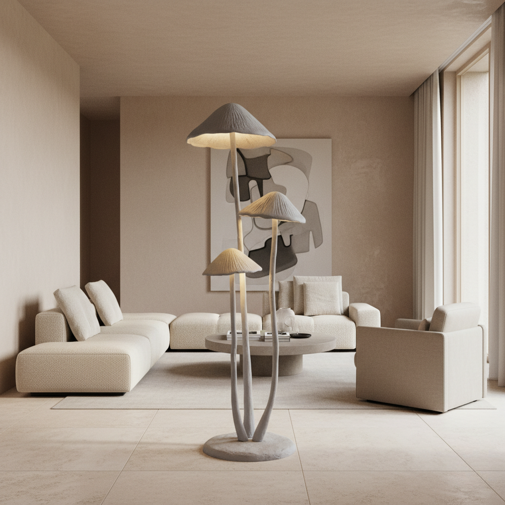 Lámpara de pie LED hongo verde, luz decorativa para espacios modernos y vibrantes.