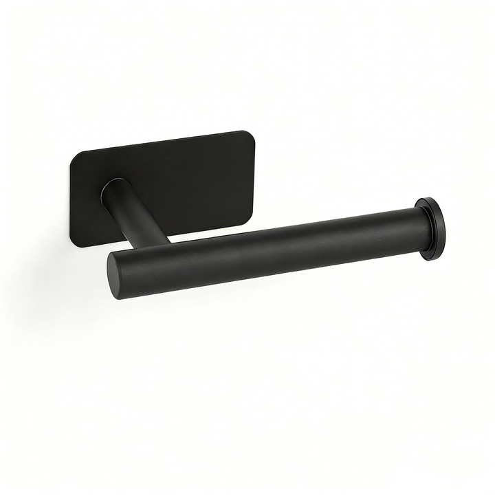 Organizador de pared de acero inoxidable para toallas de papel en la cocina.