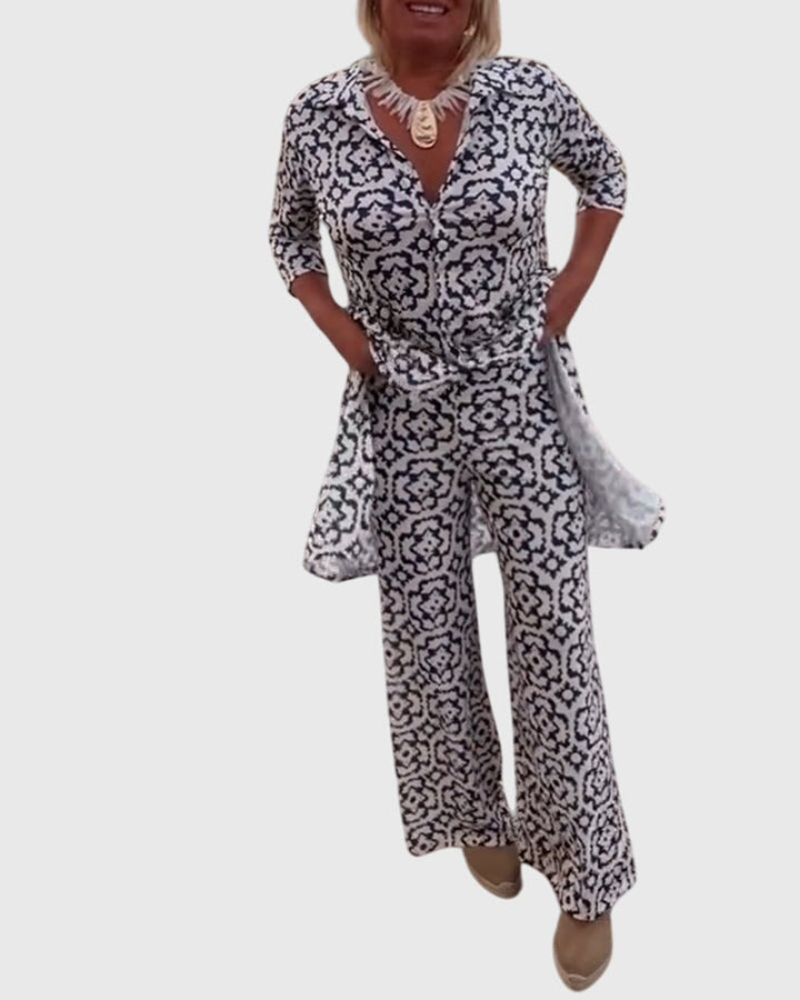 Conjunto vintage elegante de dos piezas blanco para mujer, ideal para un outfit completo chic.