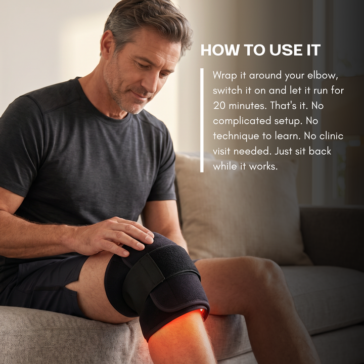 Rodillera de neopreno con LEDs de luz roja e infrarroja para alivio del dolor y soporte de rodilla.
