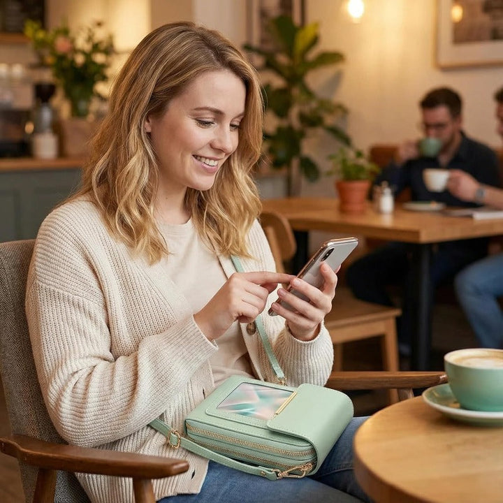 Billetera impermeable de cuero PU para mujer, con bolsillo para teléfono.