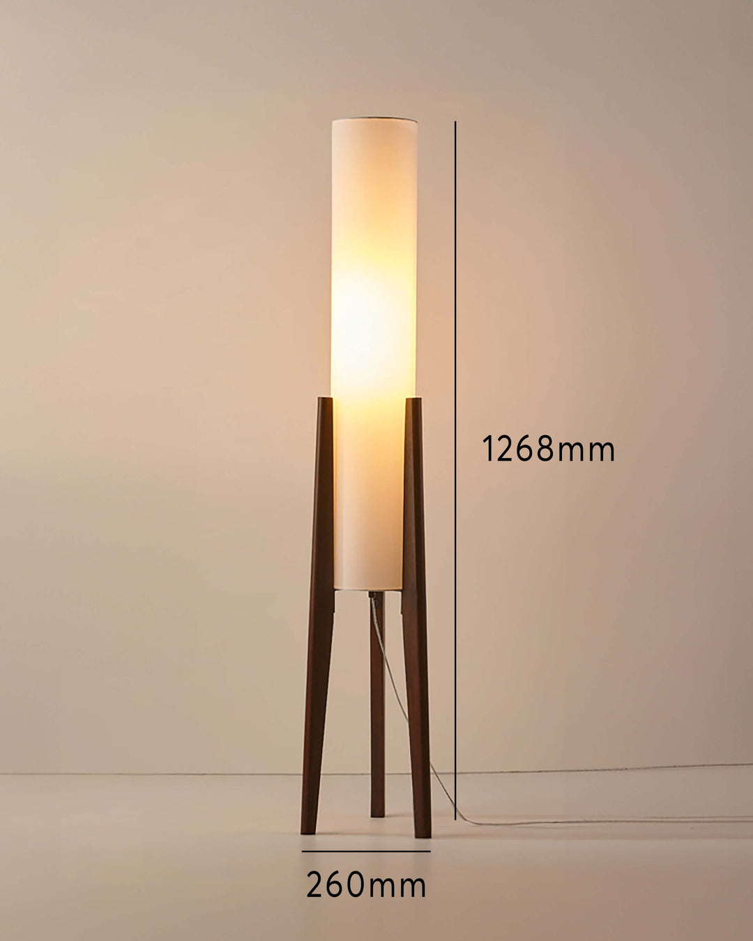 Lámpara de pie de madera sólida con diseño contemporáneo, luz ambiental ideal para espacios modernos.