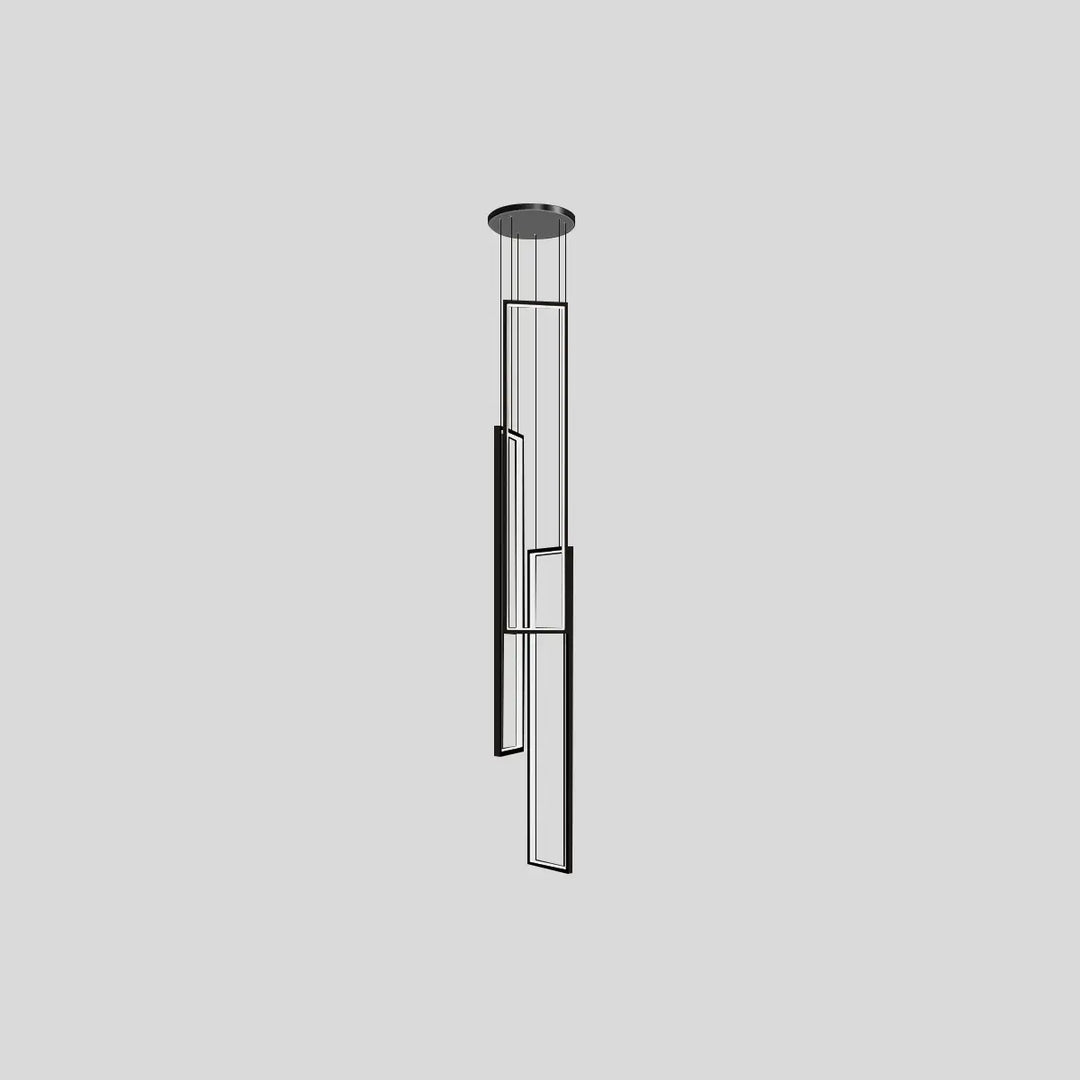 Lámpara araña LED rectangular, elegante para escaleras y vestíbulos modernos y altos.
