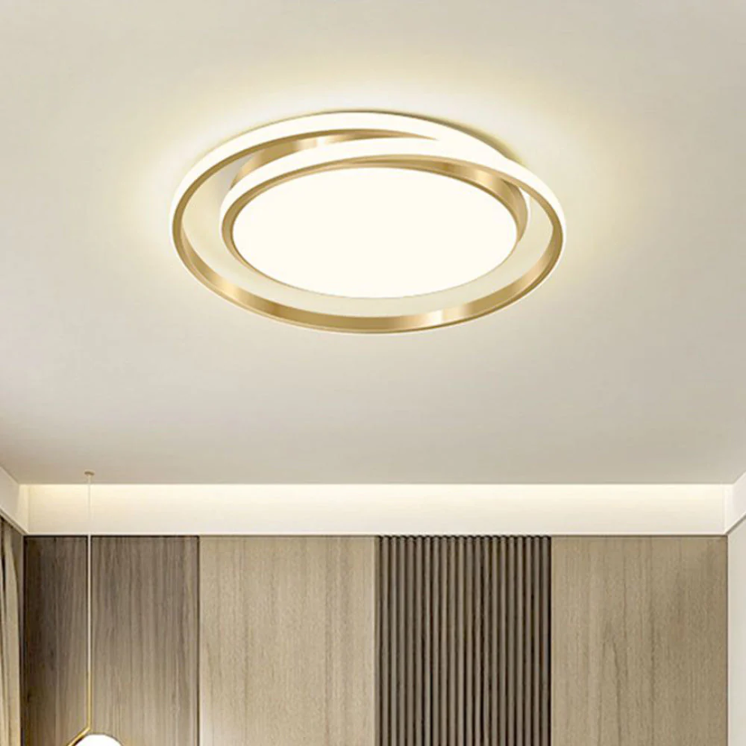 Luz LED de calidad en lámpara de techo moderna con forma de anillo, ideal para una iluminación hogareña eficiente.