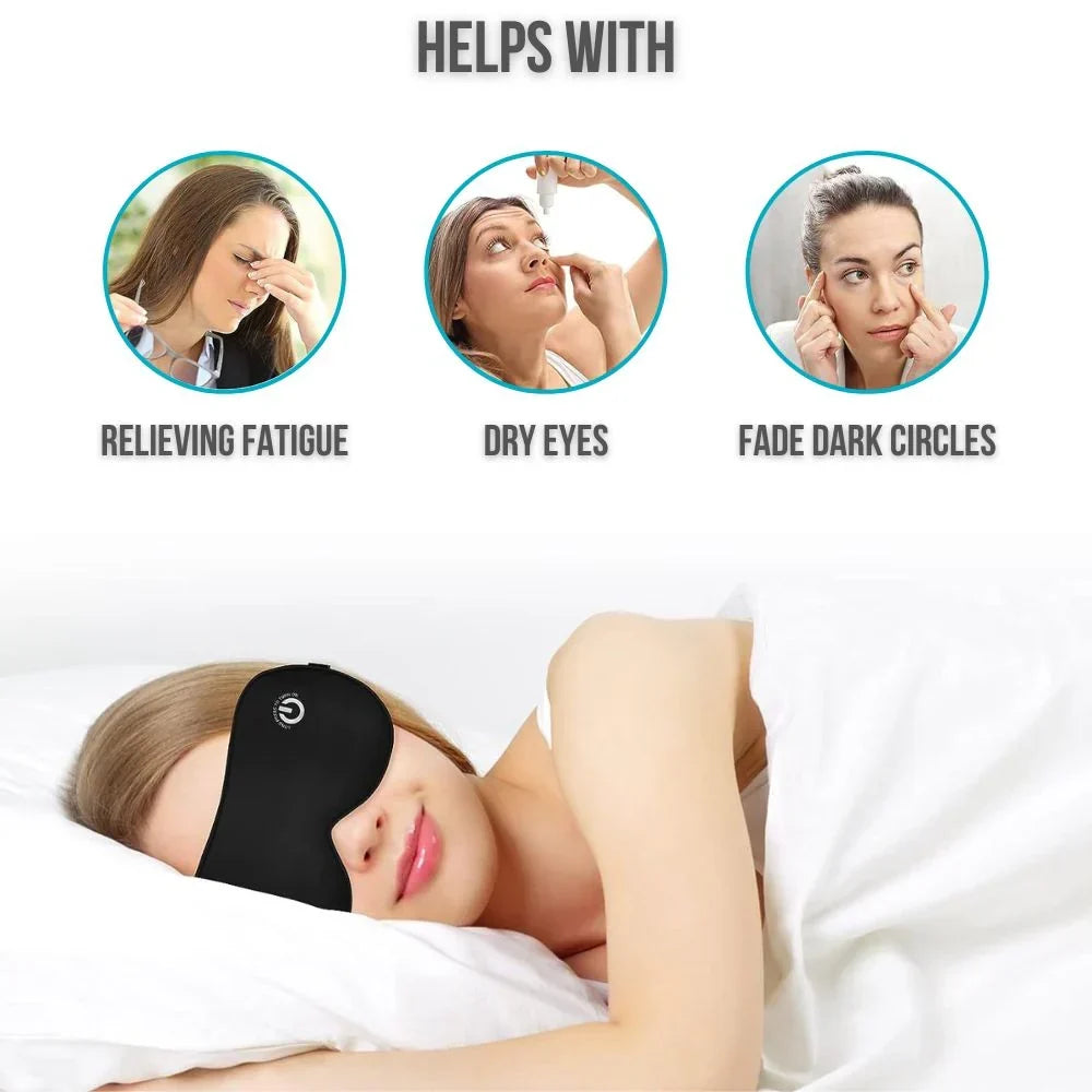 Mascarilla térmica portátil para ojos con carga USB. Perfecta para viajes y cuidado ocular antifatiga.