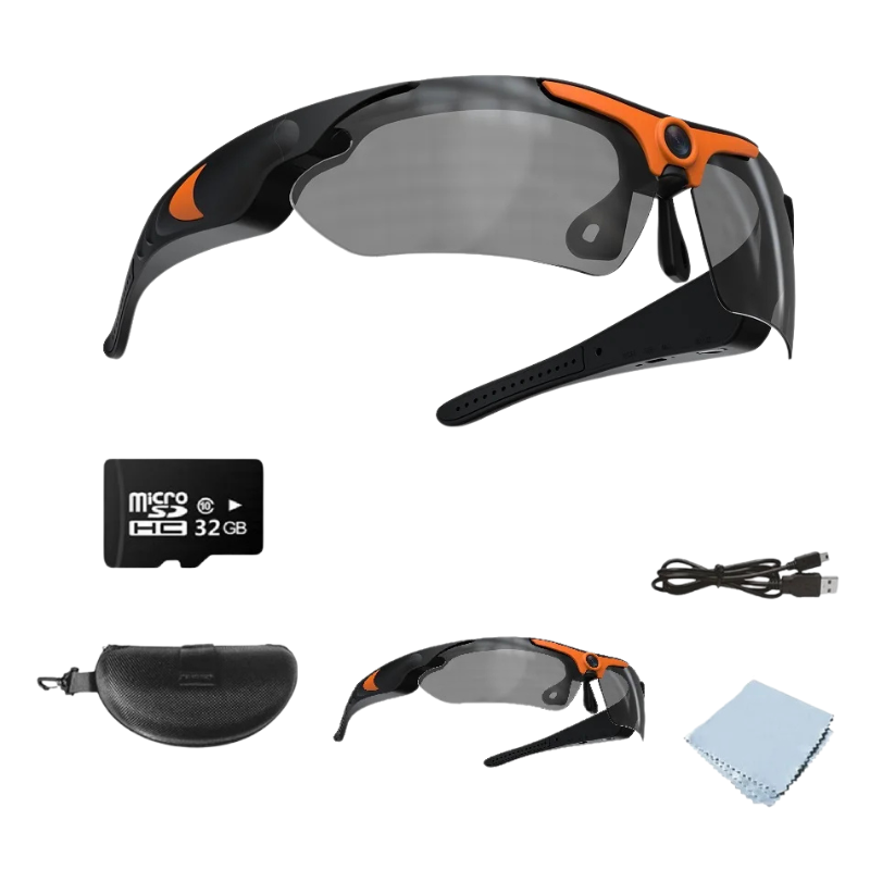 Gafas de sol unisex polarizadas con cámara 1080P. Graba tus aventuras al aire libre con protección UV y manos libres.