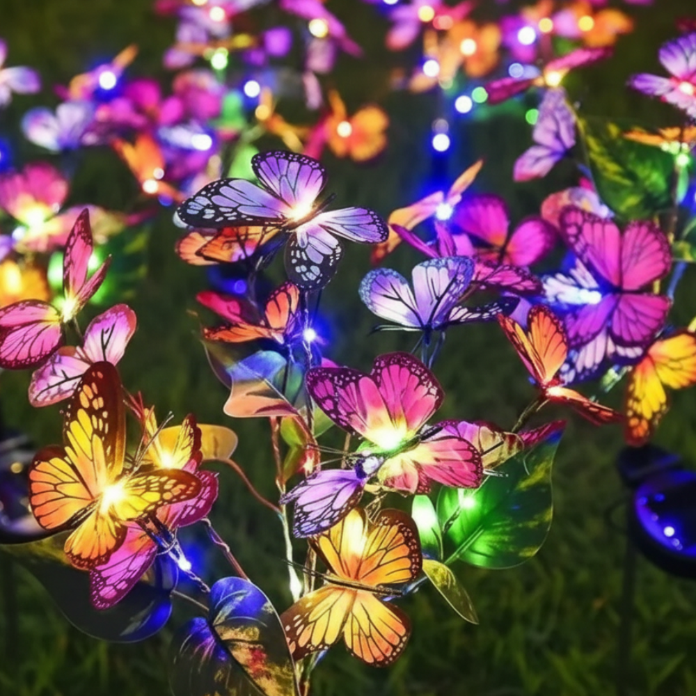 Iluminación de jardín solar LED. Luz colorida para crear un ambiente nocturno vibrante.