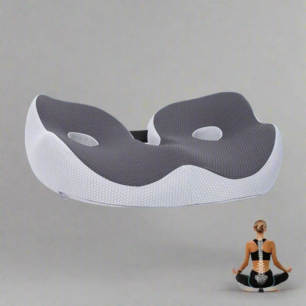 Cojín de asiento ergonómico de espuma viscoelástica para soporte lumbar y coxis en oficina y coche.