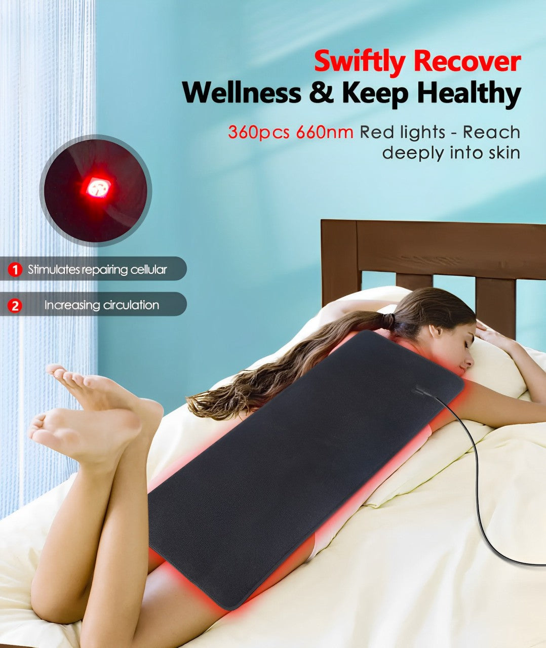 Dispositivo de luz roja e infrarroja para fisioterapia y alivio efectivo del dolor muscular.