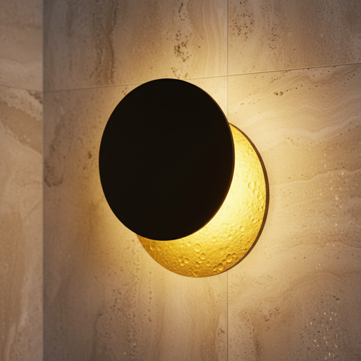 Lámpara de pared LED giratoria 360°, luz ambiental cálida, diseño moderno para dormitorio.